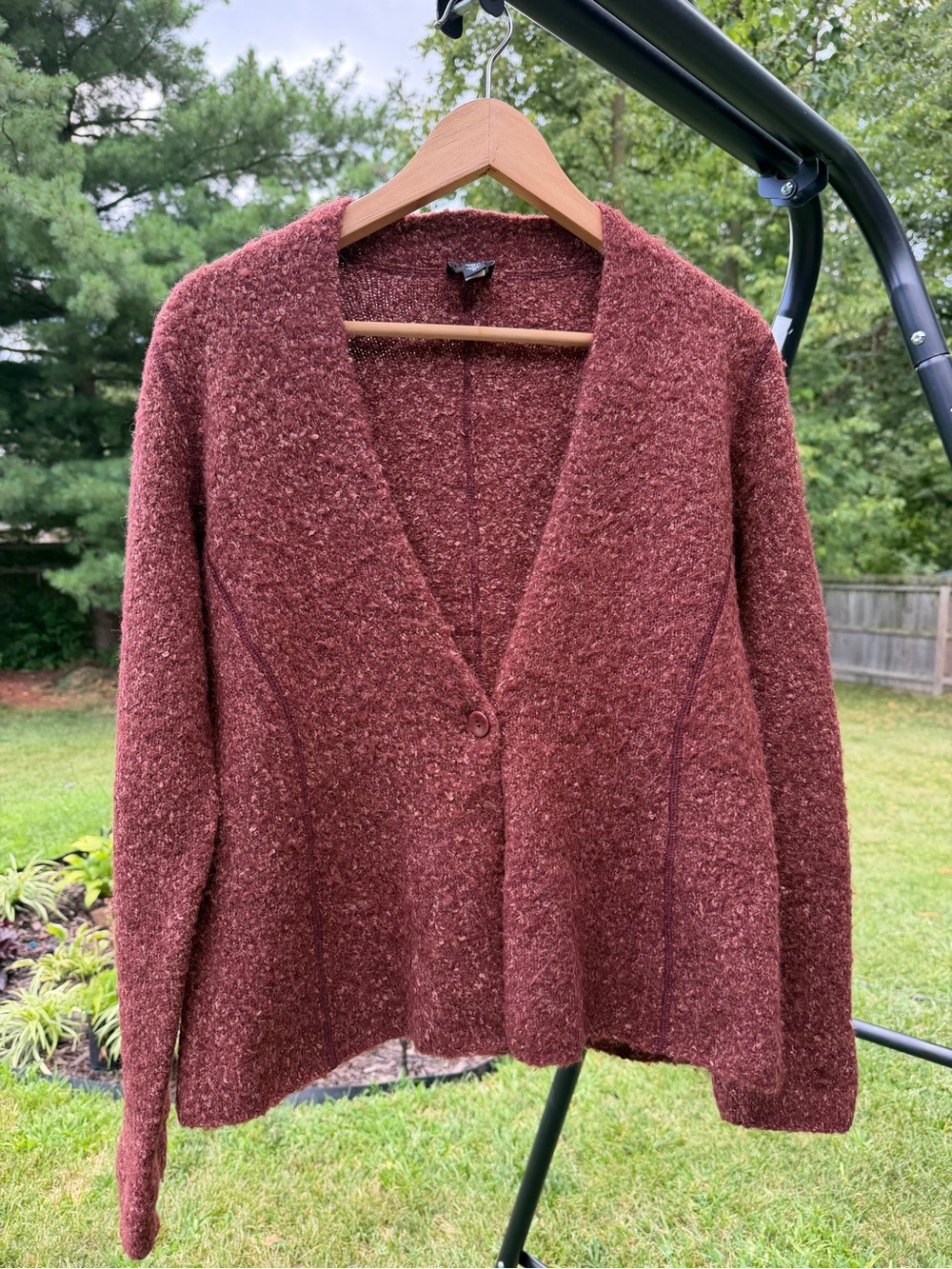 Eileen Fisher Small Alpaca Wool Silk Boucle Single Button Cardigan Jacket